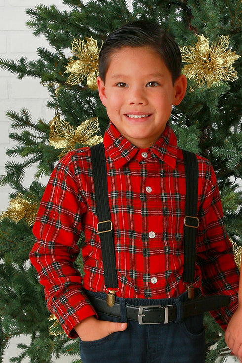 Classic Red Plaid Button-Up Shirt – Holiday Charm for Boys 12M-14